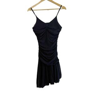 Vintage Black Ruched Spaghetti Strap Mini Dress